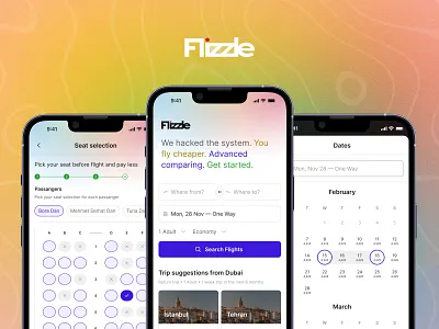 Flight Booking booking calendar comparison components flight gradient mobile modules onboard price seat select screen stepper ticket token travel ui