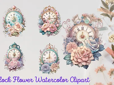 Clock Flower Watercolor clipart clock clock clipart clock watercolor