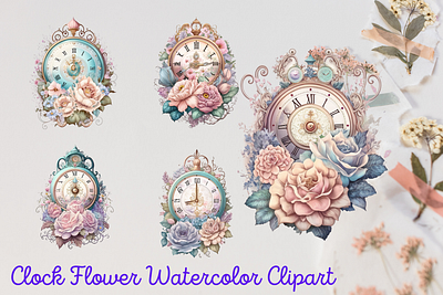Clock Flower Watercolor clipart clock clock clipart clock watercolor