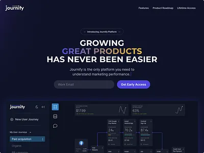 Journify: customer journey mapping and analytics platform animation case studies concept design design figma framer landing page product product design rive ui ux web design