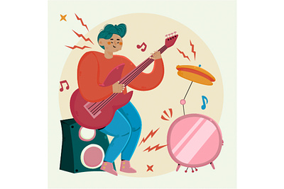 Rock Music with Person Playing Guitar Illustration band concert digital genre guitar illustration metal music person pop rock vector
