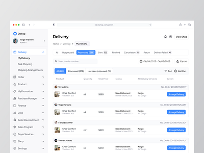 Delivery - Admin ecommerce 🔥 admin analytics cart dashboard delivery ecommerce marketplace online shop online store package product design saas services shipping shopping store table tracking ui ux