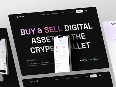 Crypee - Hero Section Alternative alternative design bitcoin black blur bold crypto cryptocurrency cryptowallet gradient hero section landing page minimalist ui uidesign uiux uiuxdesign uxdesign wallet website