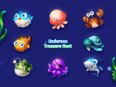Game UI: 8 fish colorful cute game ui illustration