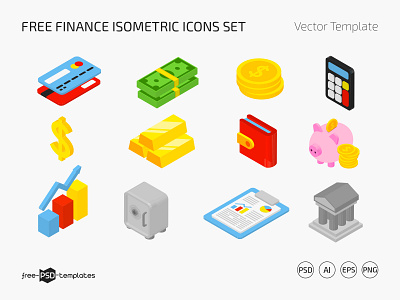 Free Finance Isometric Icons Set card cards coins credit card dollar finance free freebie icon icons isometric money photoshop psd template templates vector