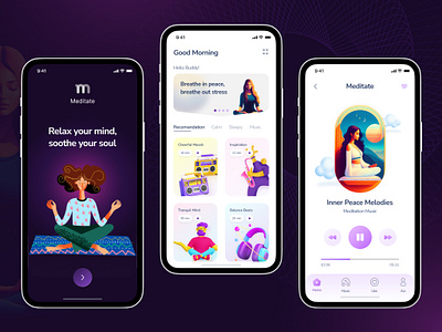 Mindfulness Mobile App | Meditate App UI 3d application designing branding case study logo meditation app ui uiux ux visual design website design