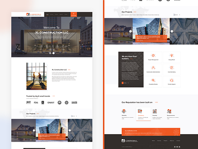 XL Construction Website Design branding color construction website design thinking icons illustration landing page lovable orange simple ux ui design ui ux