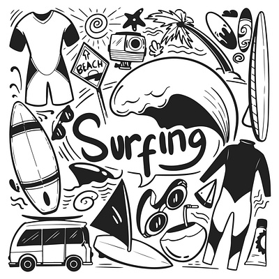 Free Surfing Doodles (AI) free illustration freebie illustration illustrator surfing surfing doodle surfing illustration surfing vector vector vector design vector download vector illustration