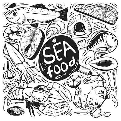 Free Seafood Doodles (AI) cartooning doodle free illustration free vector freebie illustration illustrator sea food sea food doodle vector vector design vector download vector illustration