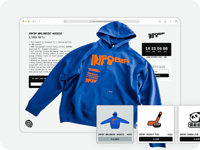 INFBP WRLDWIDE: Physical hoodie & NFT digital asset digital store ecommerce fashion grayscale homepage limited edition merch merchandise minimal mint nft typography ui ux web web3 webshop