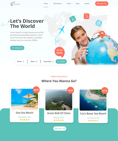 Travel Agency creative landing page creative website design landing banner landing page make my trip modern website travel agency ui ui design ux webpage website