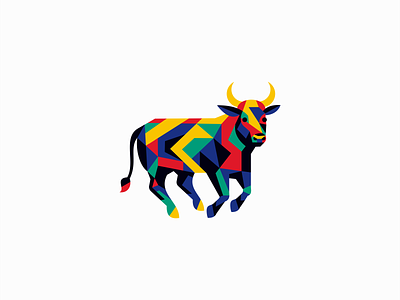 Colorful Bull Logo animal beef branding bull cattle colorful cow design emblem farm geometric icon identity illustration logo mark mascot sports symbol vector