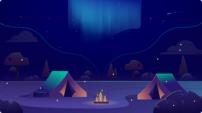 Campfire Illustration adobe adventure aurora campfire camping figma fire glamping gleaning holiday illustration muti noise northern lights relaxing tent texture trees vector water