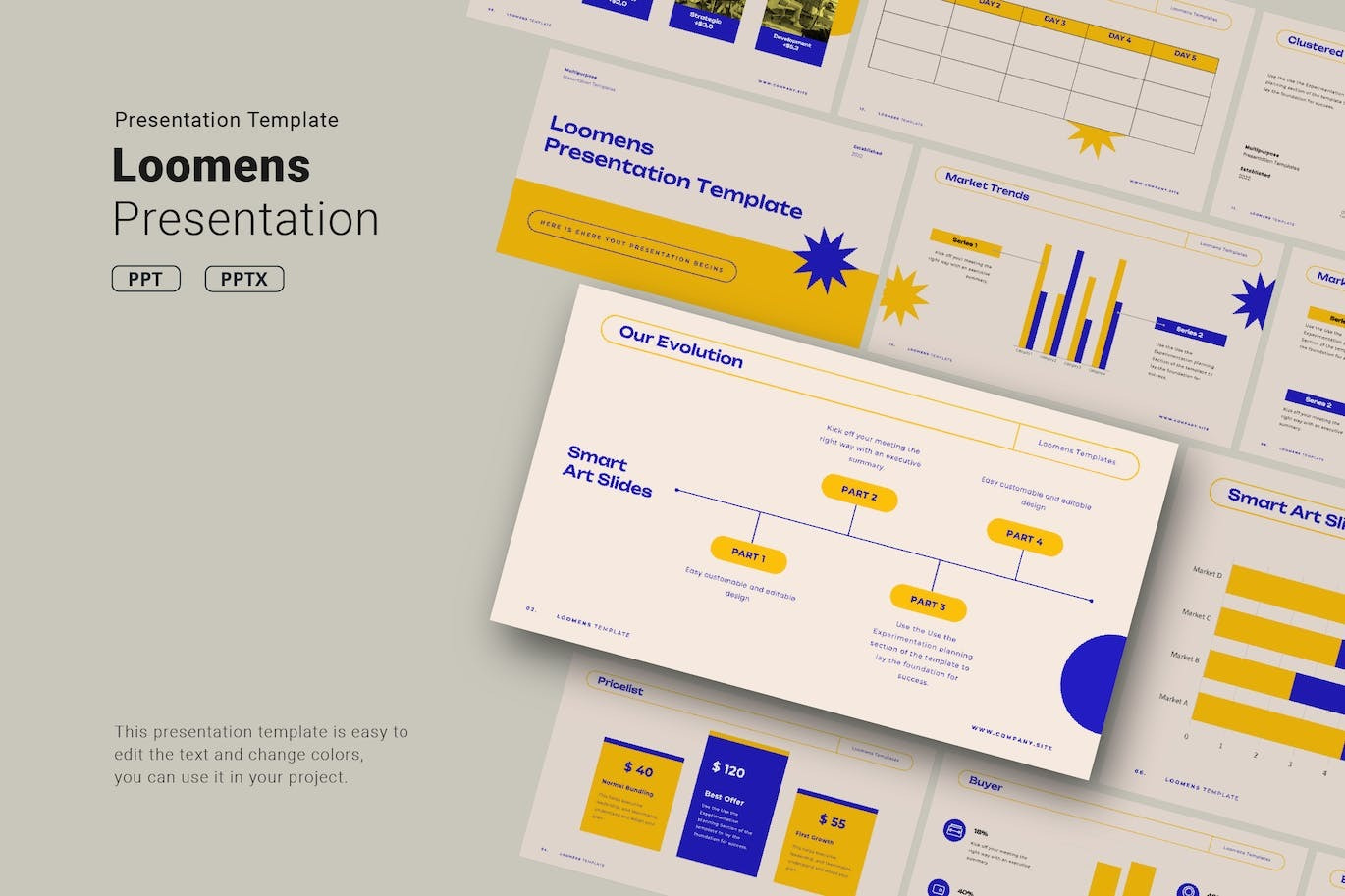 Loomens Presentation Template clean colorful company corporate google slides keynote modern multipurpose multipurpose template photography pitch deck portfolio powerpoint presentation studio template unique web design web development website