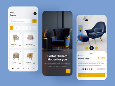 Furniture app design app app design chair design furniture app furniture app design home docre market marketplace mobile mobile app modern moile app online app sofa taile ui ux