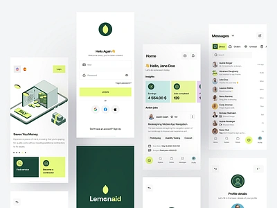 Lemon - Ai App ai app app design branding chat concept design illustration interface job find lemon login logo messanger minimal onboarding profiles tasks ui ux