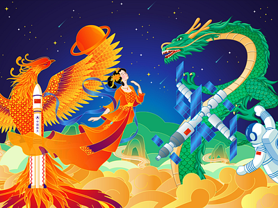 Dragon, Phoenix and Aerospace aerospace astronauts dragon graphic design phoenix planet satellite spacecraft