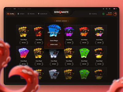 Case opening: Gambling Interface app betting case opening cases casino crypto design desktop gambling game illustration interface mobile nft octopus open open case ui ux web design