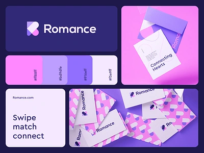 Romance Branding abstract app bold branding connection couples dating family finance fintech fun heart letter logo love mark negative space r vibrant web