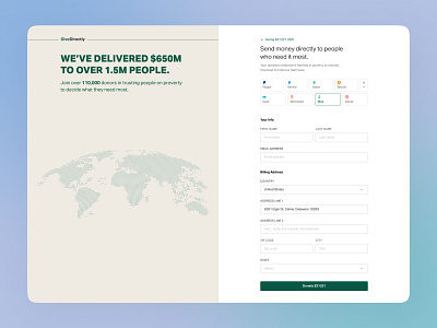 GiveDirectly - Donation Checkout Page agency branding charity charity charity donate donation donation donation ui donation ui fundraising green kids landing page product ui design ux ui ux design volunteer web ux website ui