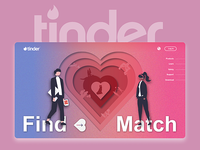 Landing Page for "tinder" design online dating paper cut effect tinder ui website design