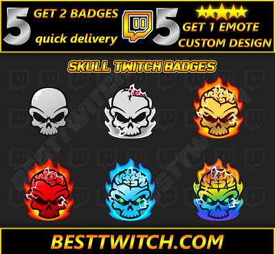 Best Skull twitch discord sub badges instant download digital fi vibest skull badges twitch