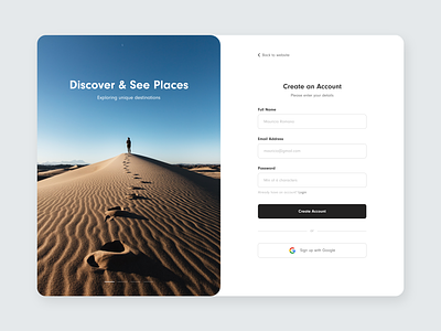 Sign Up Page create account design flow form input input field landing page new account register sign in sign up step travel travel website ui user interface user interface design webapp webdesign website