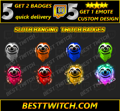 Sloth hanging set twitch badges bits badges emotes ! BestTwitch visloth hanging badges twitch