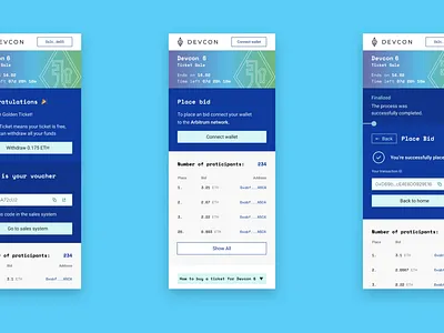 Devcon pre-sale auction & raffle - web site UI blockchain branding cryptocurrency devcon graphic design ui ux vector