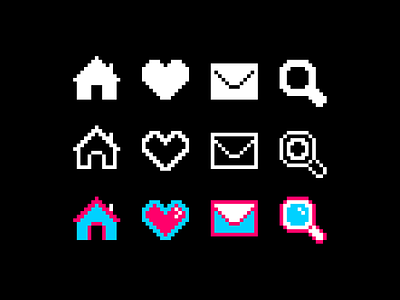 8-bit Icons 2d 8 bit 8 bit envelope game gui heart home icon illustration search ui vector vector illustration zoom