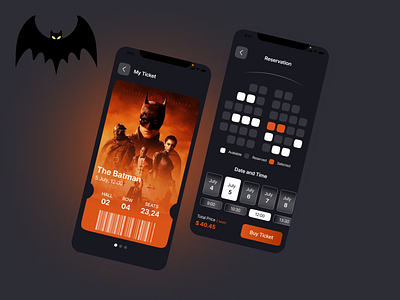 Cinema booking App app batman branding cinema design graphic design landing logo mobile mobileapp motion graphics ticket ui ux web design website