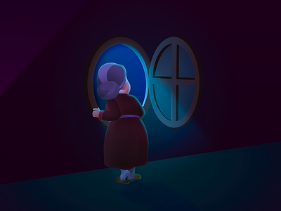Granny looks in a window | Illustrations for the fairy tale 2d cartoon granny illustration night vector vector illustration