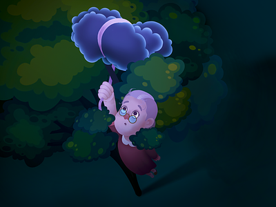 Granny stuck in a tree | Illustrations for the fairy tale 2d cartoon granny illustration night vector vector illustration
