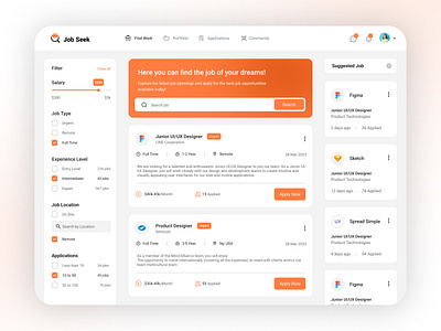 Job Finder web app 3d app appdesign application colorcombination design figma find findjob job jobseekers mangoorange mobile mobileapp typography ui uiux ux vm uiux webapp