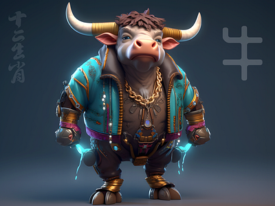 Chinese zodiac-Bull 3d graphic design
