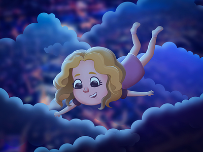 A girl flying in the sky | Illustrations for the fairy tale 2d fairy tale illustration night vector vector illustration