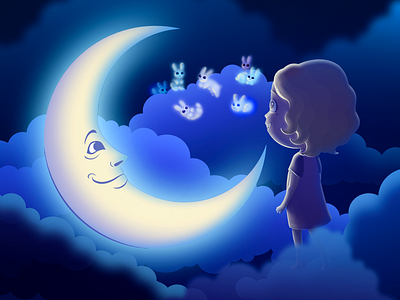 A girl meet the moon | Illustrations for the fairy tale 2d fairy tale illustration night vector vector illustration
