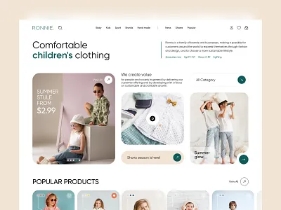 Children's clothes shop buy card cart catalog children clothes design e commerce kids marketplace shop ui ux web webdesign white
