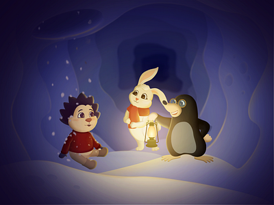 Animals in a snow tunnel | Illustrations for the fairy tale 2d animals cartoon fairy tale illustration snow vector vector illustration