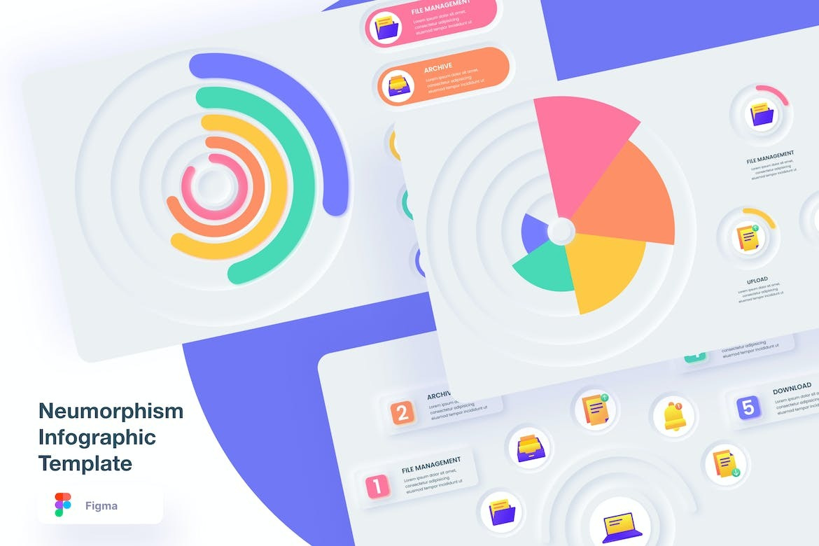 Neumorphism Infographic Template analytics annual report chart data data analysis data vis data visualisation data visualization data viz dataviz graph info graphics infographic infographic elements infographics information powerpoint powerpoint presentation stats ui