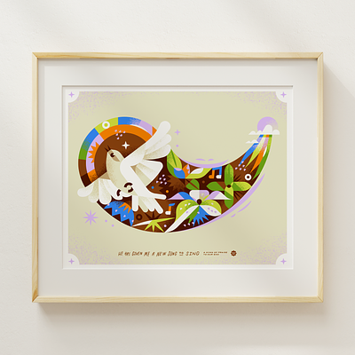 A New Song bird design illustration poster print texture