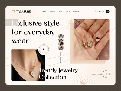 Treasure - Jewellery Landing page buy cart collection design explore figma illustration jewellery landing page logo main page product purchase shop trendy ui ux vector web website