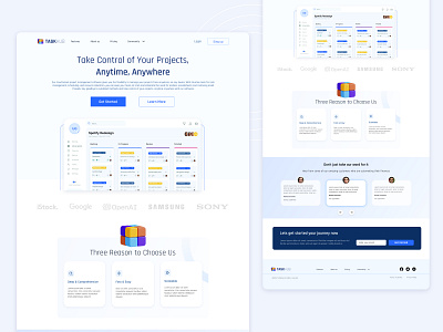 Project Management Web App Design dashboard design footer graphic design landing page nanvbar project manager task manager testiomonials ui ux web app