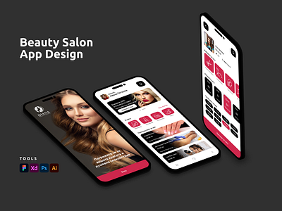 Beauty Salon App Design app beauty booking bride figma graphic design hair hairdresser makeup nail polish nails promo salon services skincare studio treatment ui waxing woman