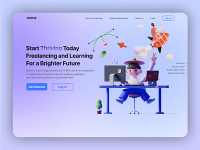 THRIVE - Freelancing and Learning Platform 3d design figma ill illustration landing page typography ui uiux user experience ux webdesign