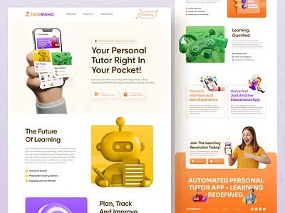 Tutorinho - learning App Landing Page Design. app landing page colorful e learning education platform eductech gradient home page design kids website landing page learning learning platform online tutoring top web design ui design web design website