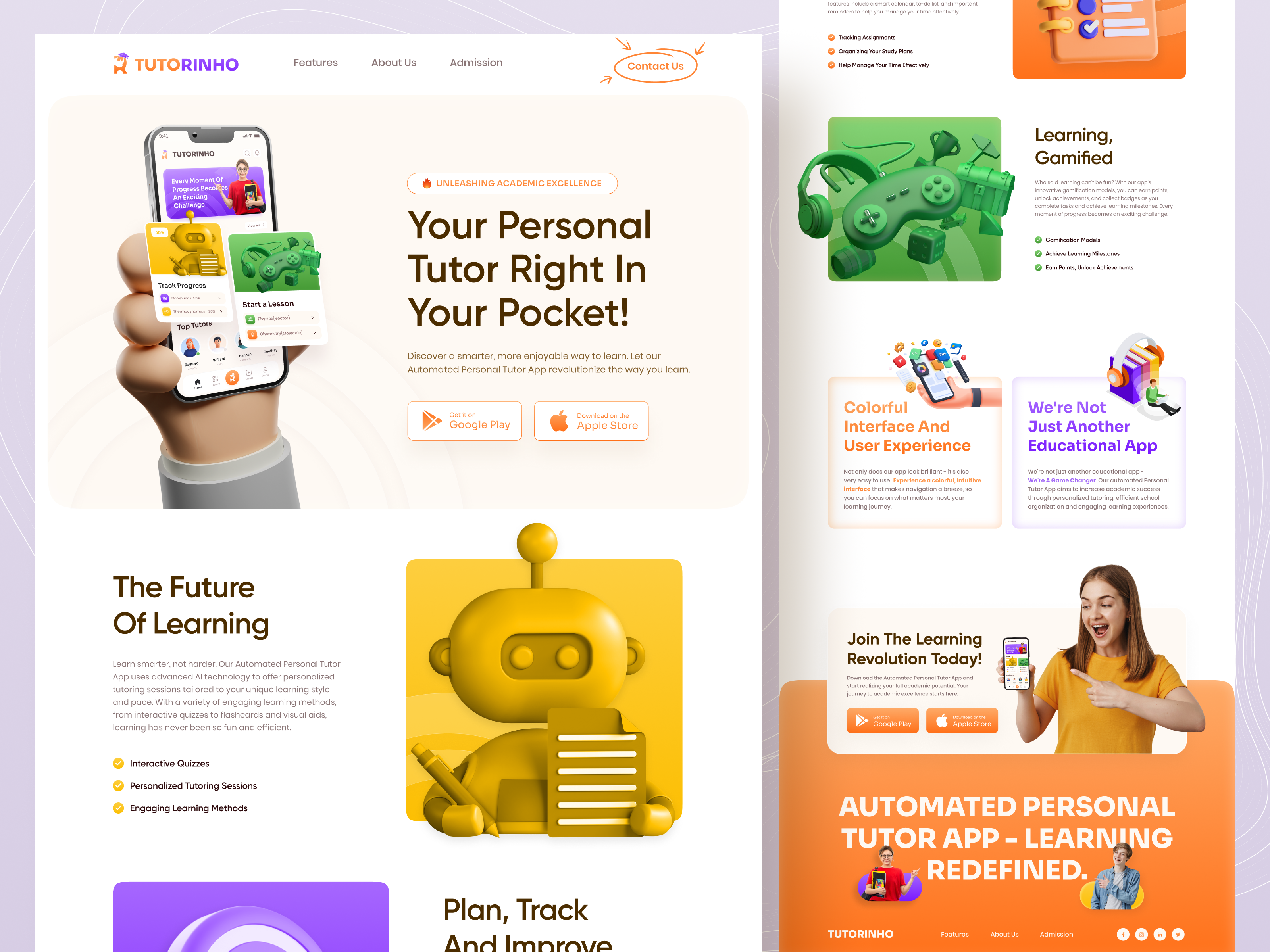 Example of Tutorinho - learning App Landing Page Design.