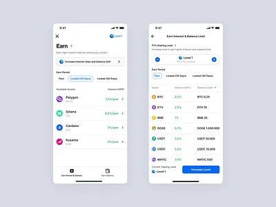 Crypto Earn Interest and Balance Limit app crypto ui ux