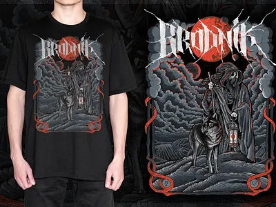 Brodnik band Tee band design dog doom hermit illustration metal print screenprint t shirt tarot wolf