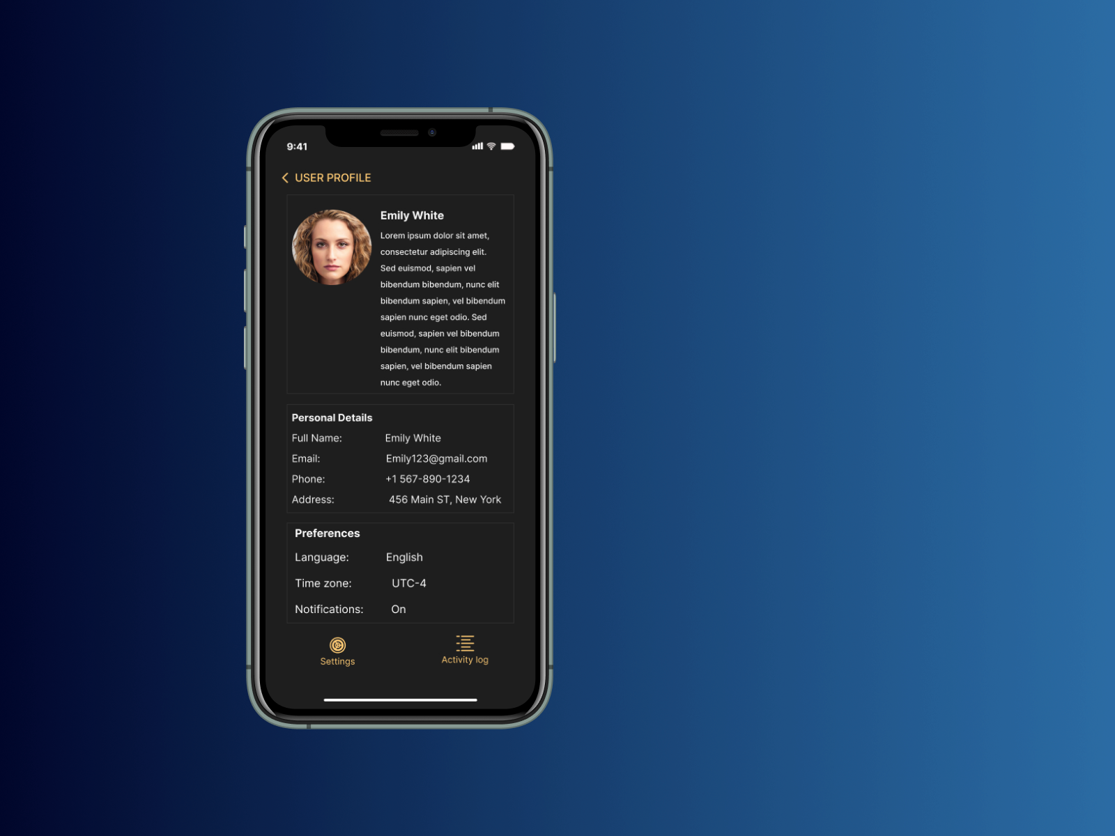 Example of USER PROFILE